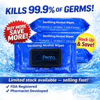 PentaCleanse Advanced Sanitizing 75% Alcohol Hand Wipes: 60 Wipes Per Pack | 4 Pack (240 Wipes Total)
